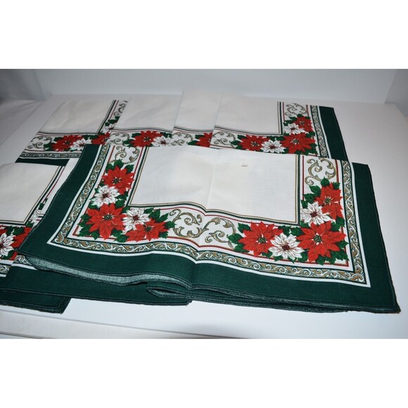 Vtg Made in Brazil SUNWEAVE Christmas Poinsettia Cotton Dinner Napkins 8 pc new - Picture 4 of 12